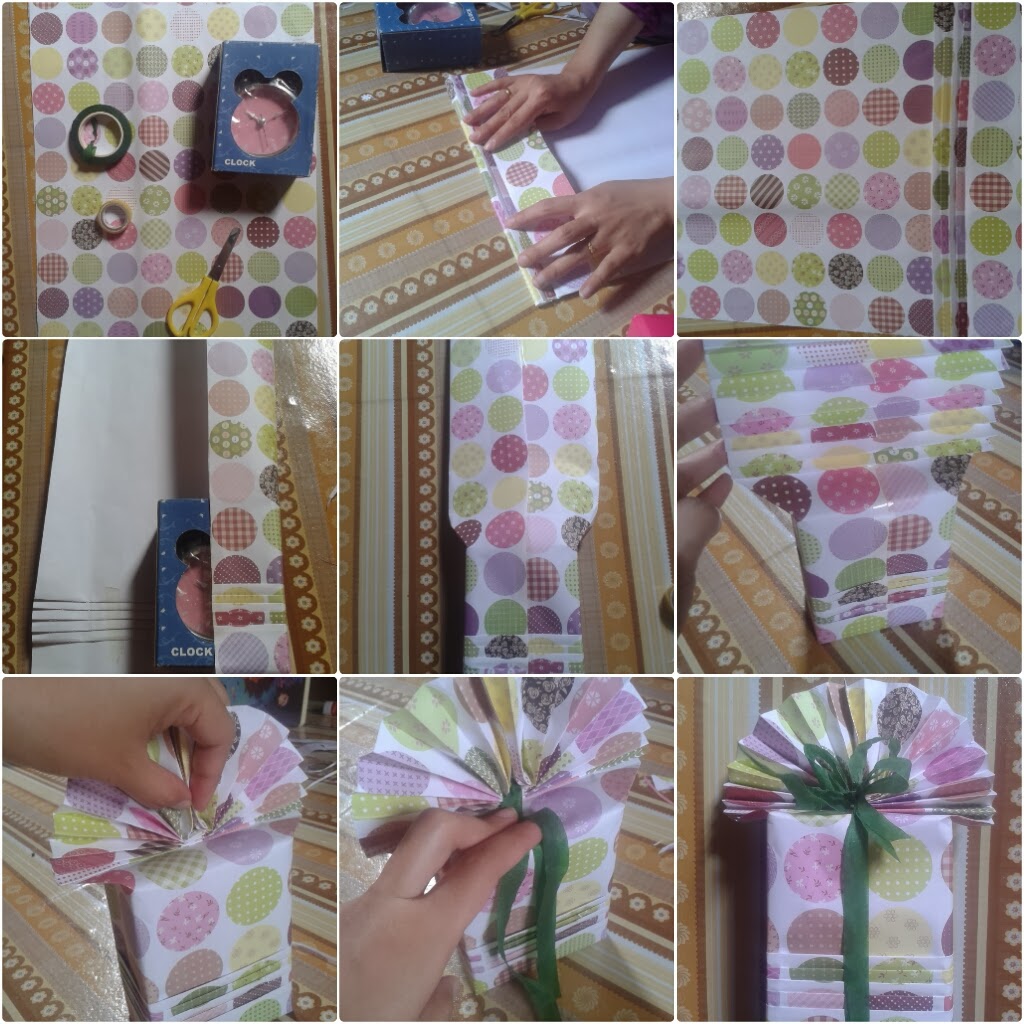 Jika moms cukup kreatif, cara membungkus kado bentuk ini bisa dikreasikan dengan dua jenis kertas kado, polos dan bermotif. Rei Mihani Gift Wrapping Cara Balut Hadiah Berkipas