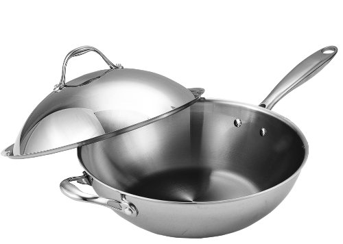 Cooks Standard Stainless Steel Stir Fry Pan with Dome Lid 13-Inch Multi-Ply Clad Wok, Silver