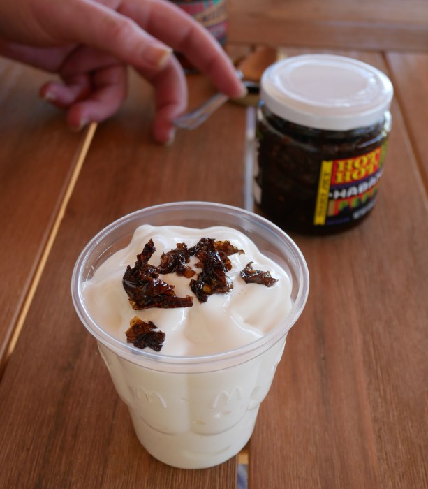 Habanero chili oil on ice cream