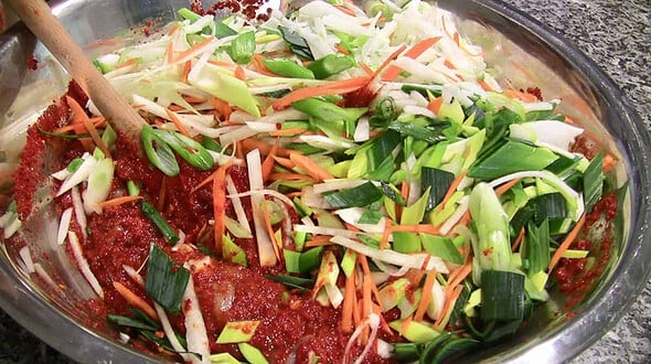 vegetables on paste