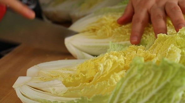 Traditional napa cabbage kimchi (Tongbaechu-kimchi: 통배추김치) 22 napa cabbage_cut (배추)