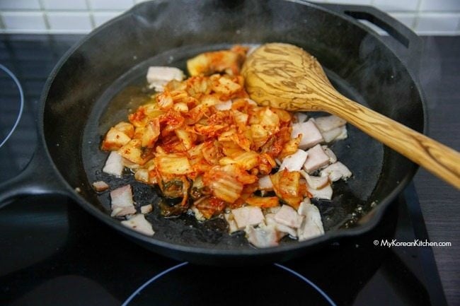 Stir frying kimchi | MyKoreanKitchen.com