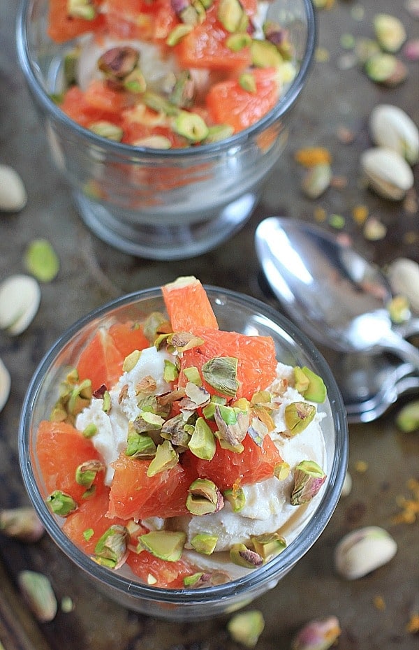 These delicately spiced Orange Cardamom Pistachio Ice Cream Sundaes are meant to be enjoyed all year long. As a bonus, they are made with lactose free ice cream, and are even a wee bit on the healthier side!