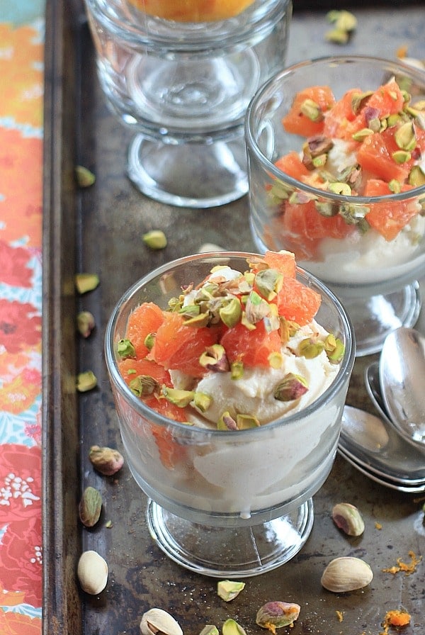 These creamy, dreamy Orange Cardamom Pistachio Ice Cream Sundaes have been lightened up, and are lactose free for a healthy dessert!
