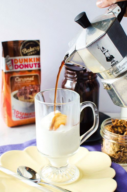 Coffee Affogato Ice Cream Sundae (Caramel Coffee Cake Flavor) 14 Coffee Affogato Ice Cream Sundae with Chocolate Fudge and Crunchy Coffee Streusel - Inspired and made with caramel coffee cake flavored coffee from Dunkin' Donuts! It's a cup of coffee with a side of delicious indulgence. #DunkinAtHome