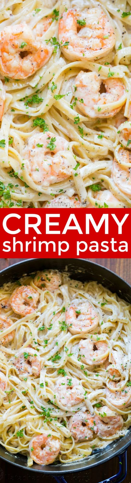 Creamy Shrimp Pasta Recipe (VIDEO) - http://heyreviewfood.com 12 Creamy Shrimp Pasta reminds me of my favorite dish at Olive Garden with plump juicy shrimp and the easiest alfredo sauce. Rave reviews on this shrimp pasta! | natashaskitchen.com