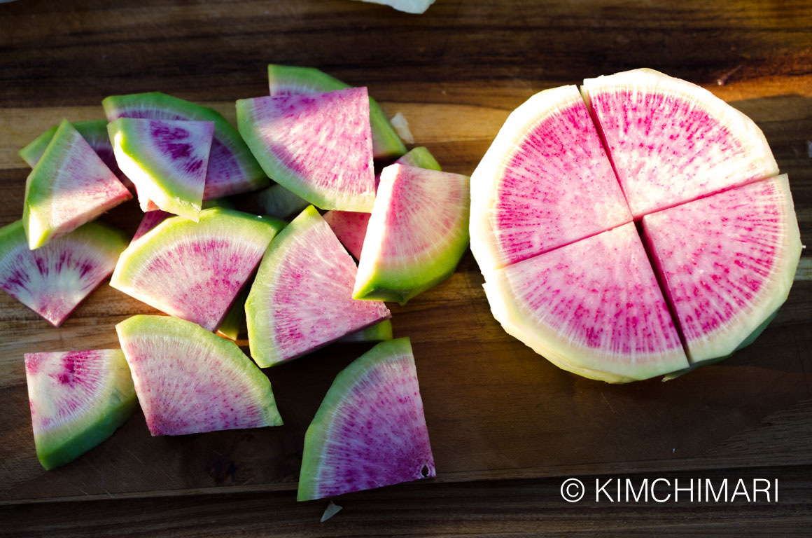 Water Kimchi (물김치 Mul Kimchi) with Watermelon Radish 15 Cutting Watermelon Radish Water Kimchi