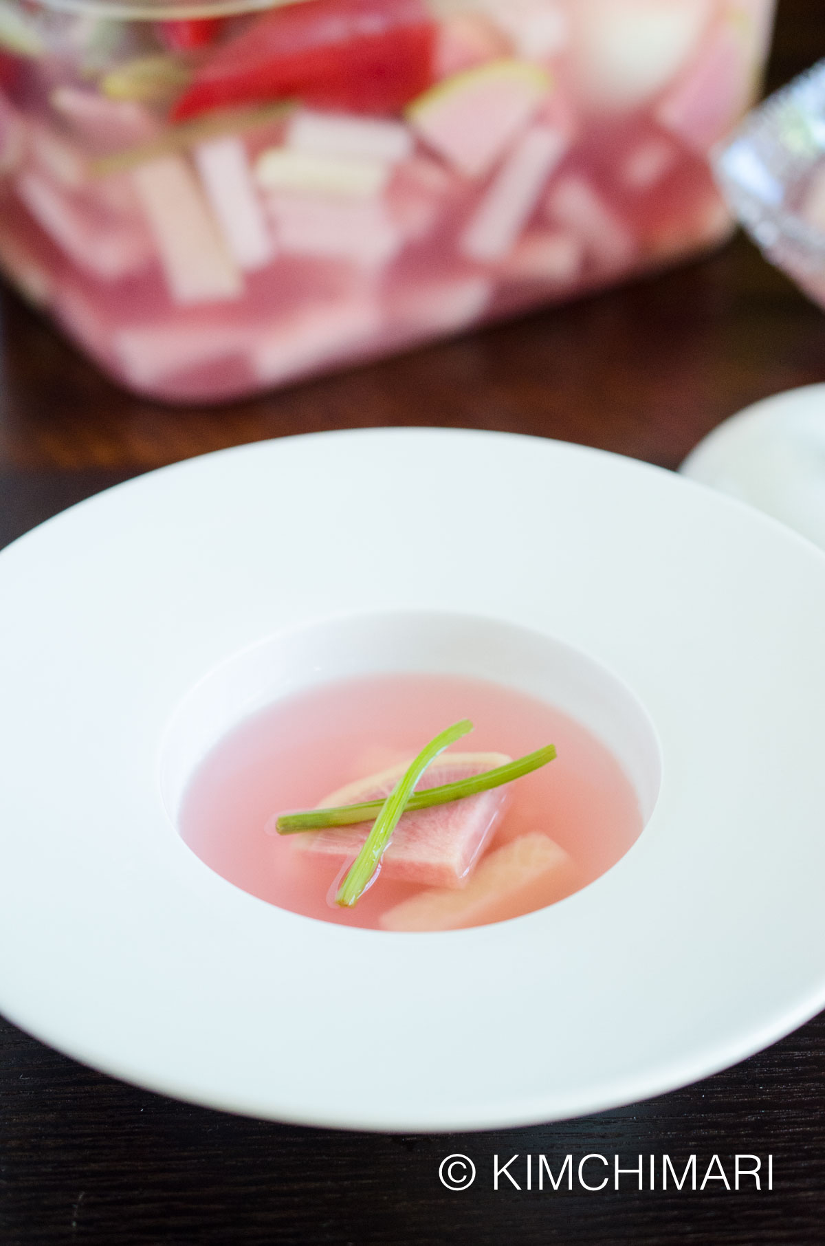 Water Kimchi (물김치 Mul Kimchi) with Watermelon Radish 12 Water Kimchi (물김치 Mul Kimchi) made with Watermelon Radish