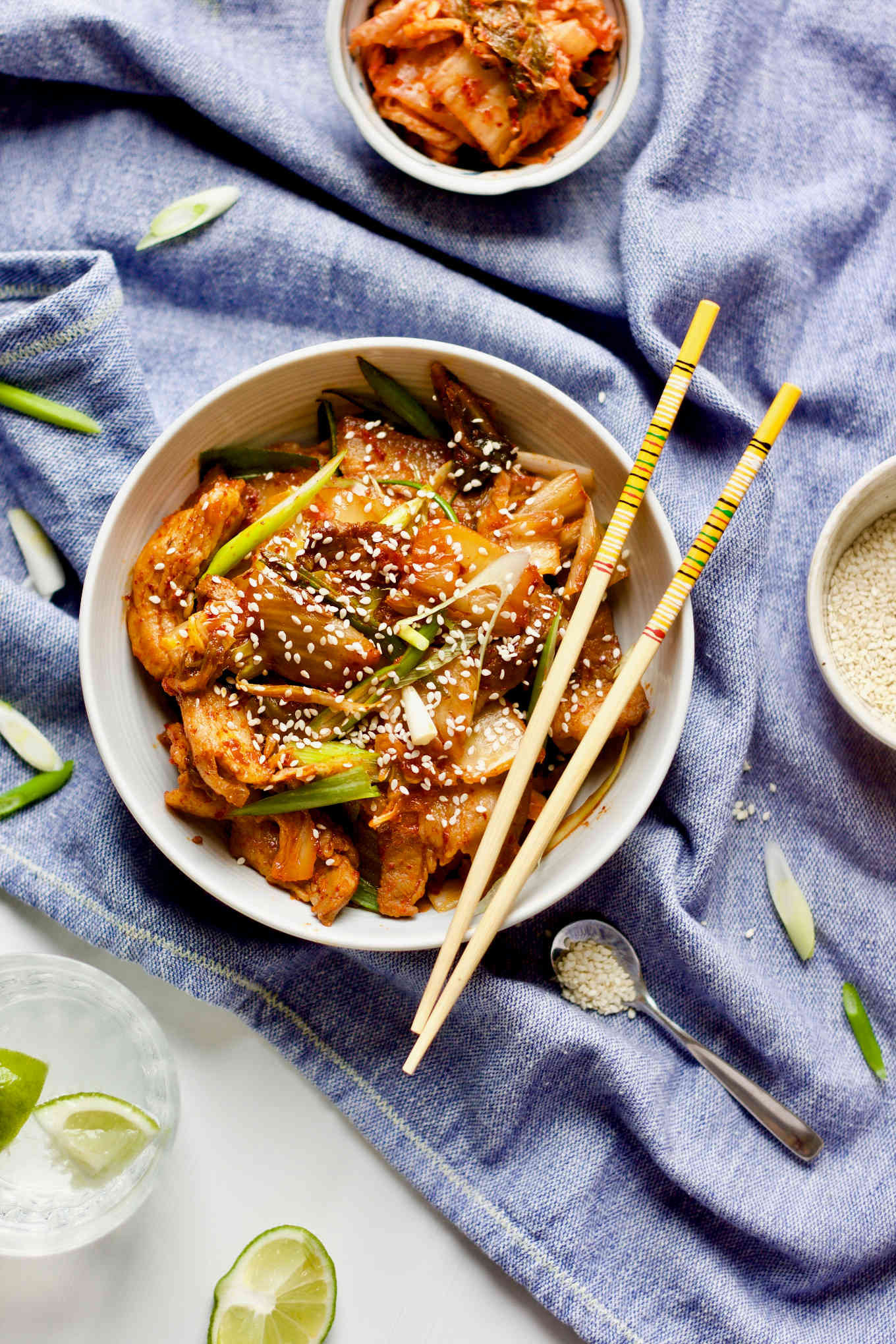 Easy Stir Fry Kimchi & Pork Belly 10 Over head shot of the stir fry kimchi and pork belly in a bowl.