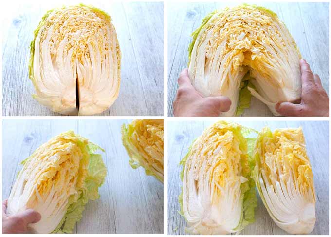 this is how to cut a Chinese cabbage into a quarter.