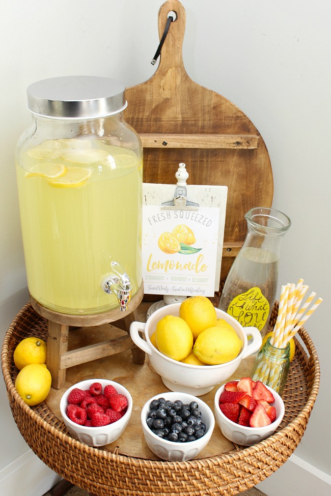 Ice Cream Sundae Bar Printables 59 Lemonade bar with lemonade and fresh fruits. Free lemonade stand printables.