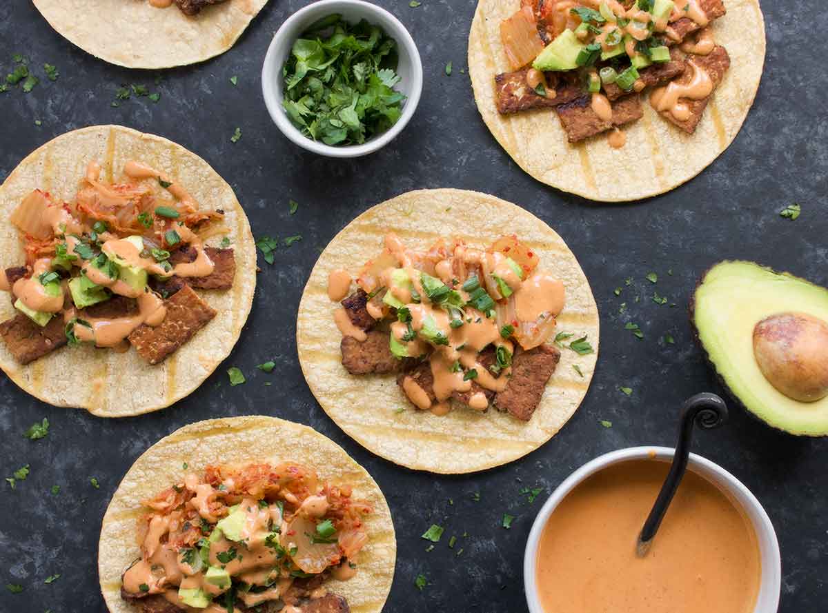 Kimchi Tacos with Gochujang Aioli