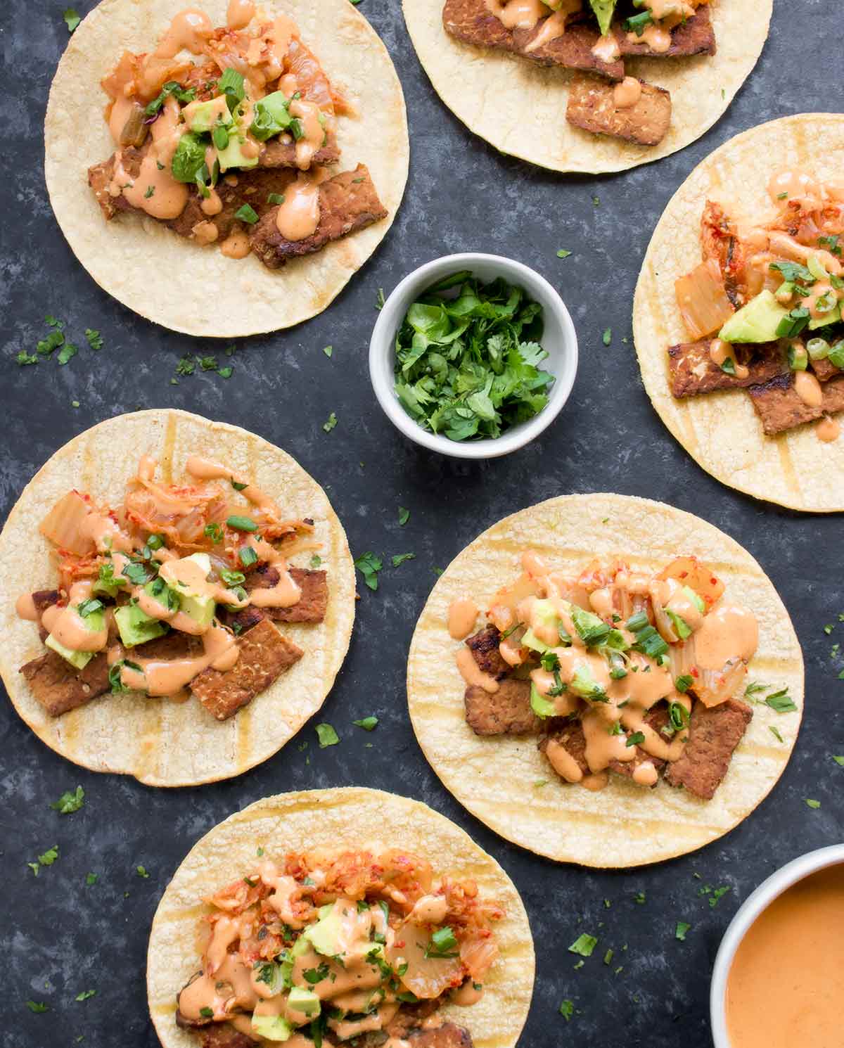 Kimchi Tacos with Gochujang Aioli 10 Kimchi tacos, ready to eat!