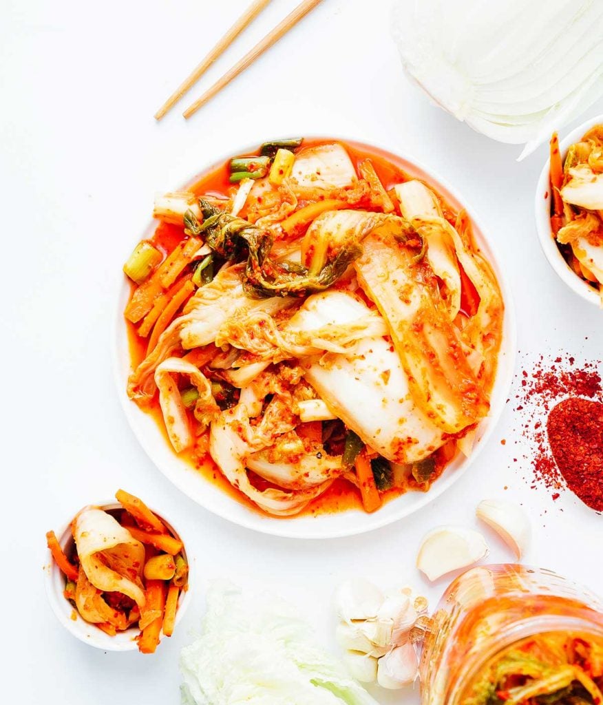 Kimchi 101: How to Make Kimchi (No Fish Sauce) 17 Kimchi on a plate with white background