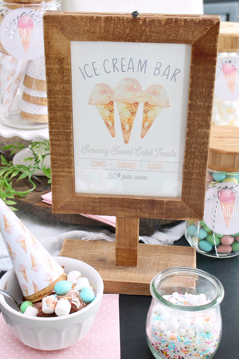 Ice Cream Sundae Bar Printables 53 Ice Cream Bar printable in a wood pedestal frame.
