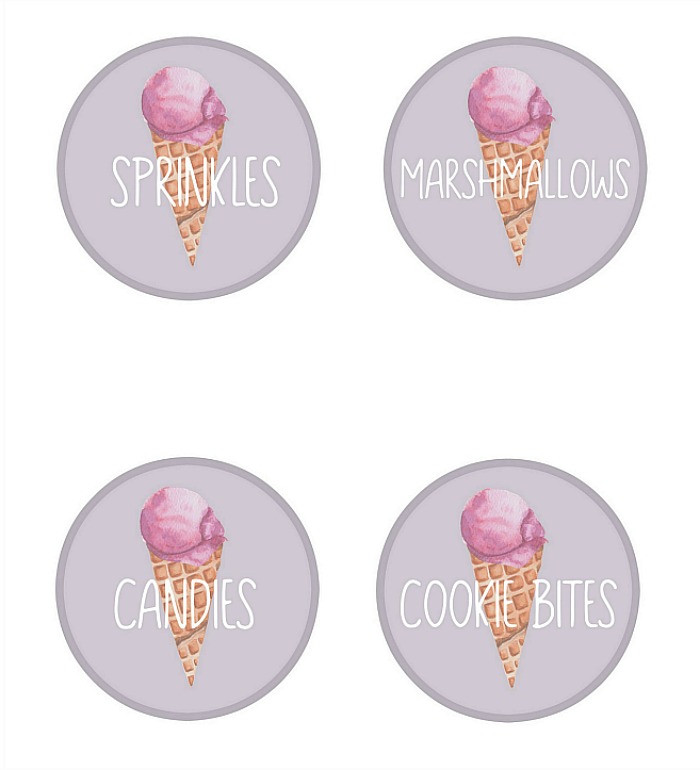Ice Cream Sundae Bar Printables 50 Ice cream sundae bar mason jar printables with ice cream cone design.
