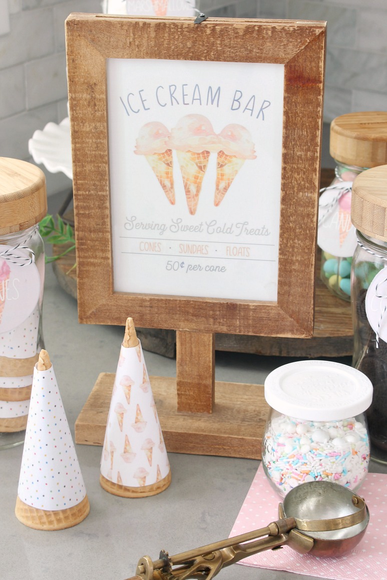 Ice Cream Sundae Bar Printables 37 Ice Cream Bar printable in a wood pedestal frame.
