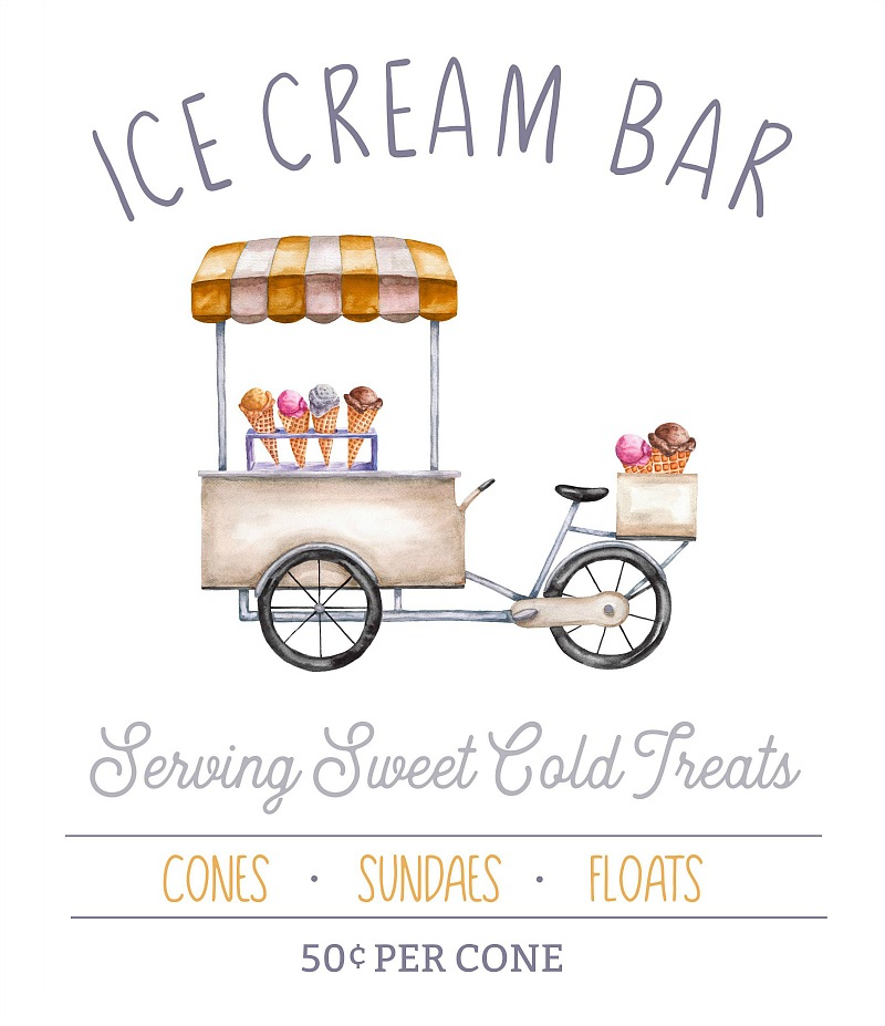 Ice Cream Sundae Bar Printables 46 Ice Cream Bar free summer printable with ice cream cart.