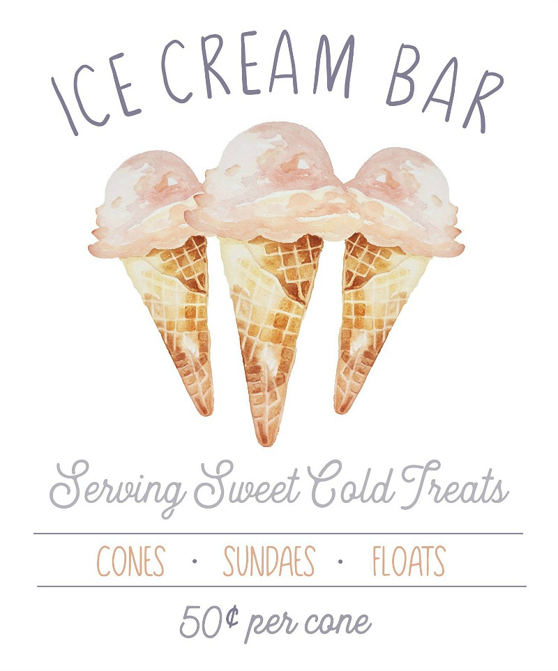 Ice Cream Sundae Bar Printables 48 Ice cream bar free summer printable with ice cream cones.