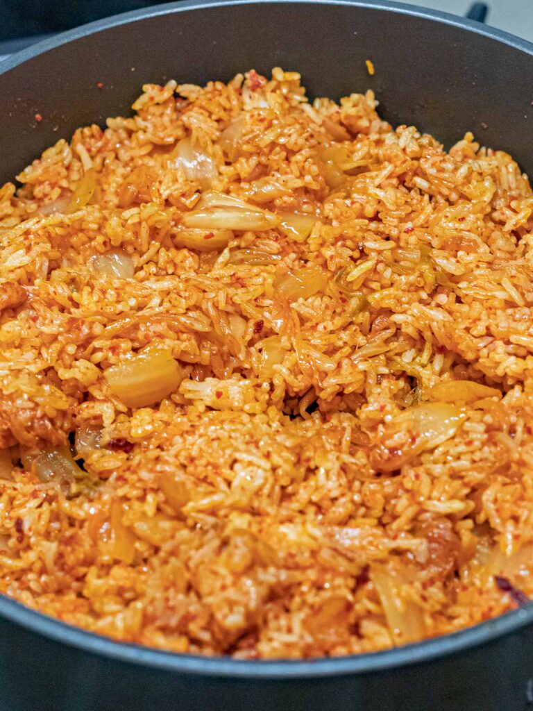 Kimchi Fried Rice with Spam 30 kimchi fried rice in a nonstick pan
