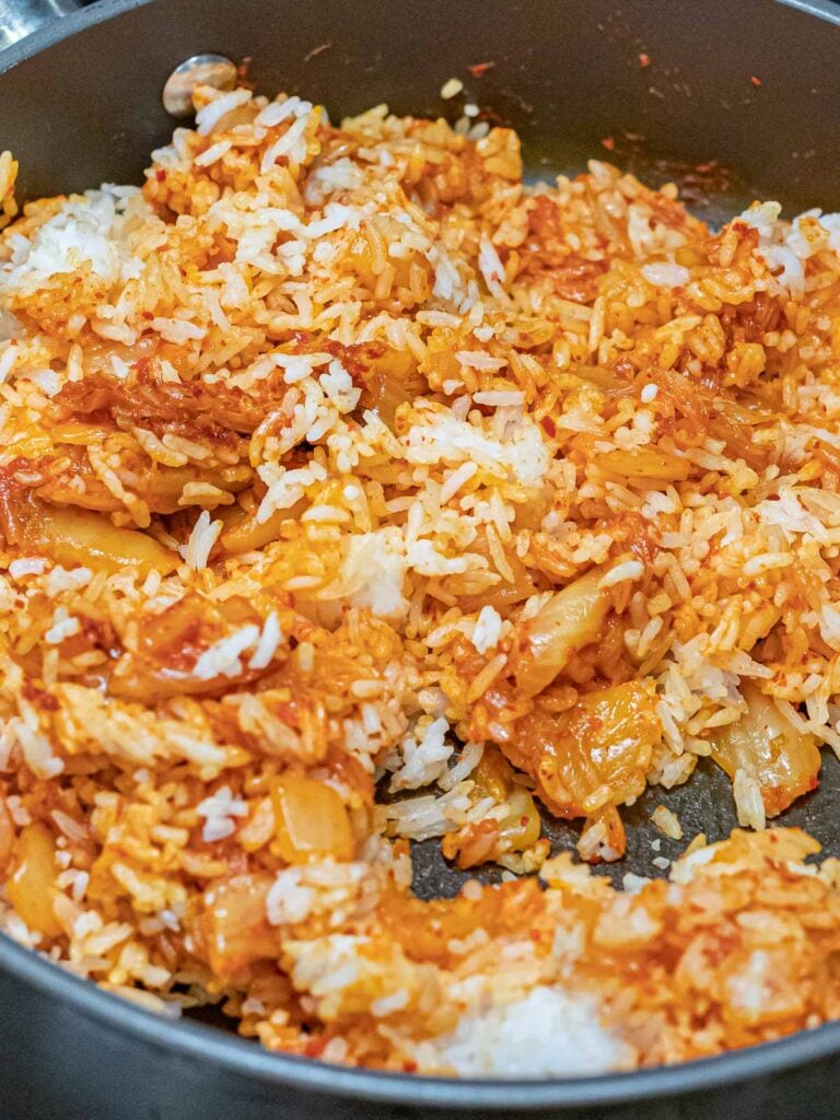 Kimchi Fried Rice with Spam 29 rice and kimchi stir fried together
