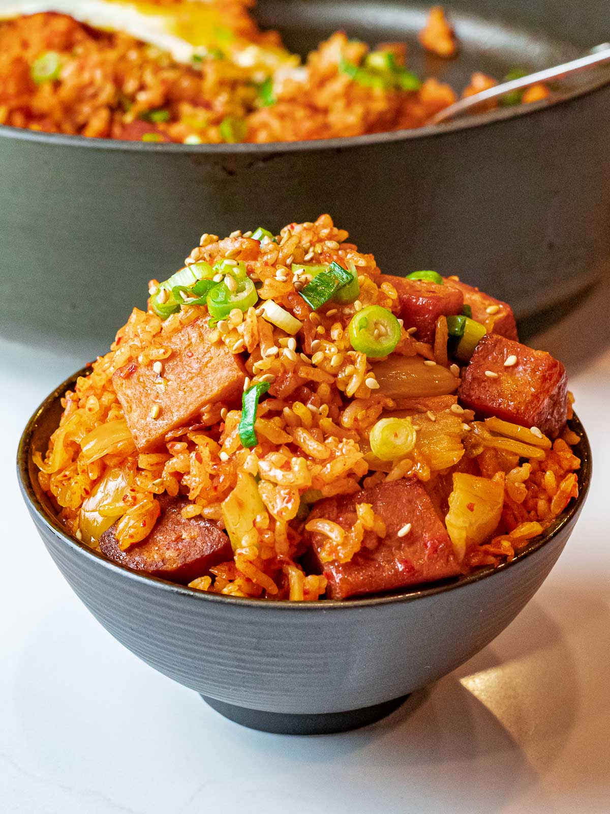 Kimchi Fried Rice with Spam 38 bowl of kimchi spam fried rice with scallions