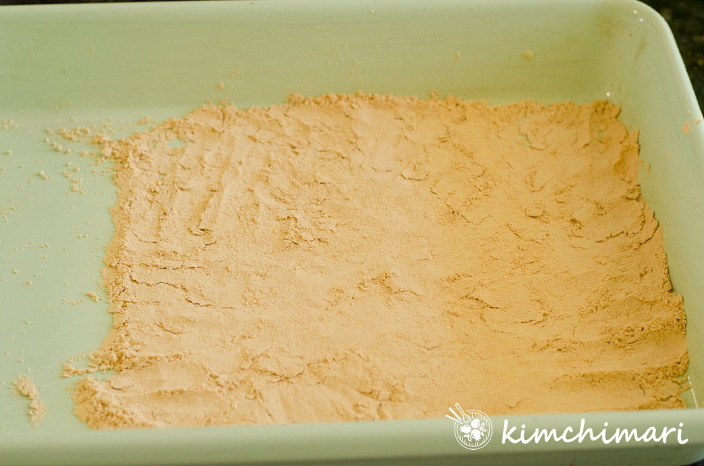 soybean powder spread out in pan