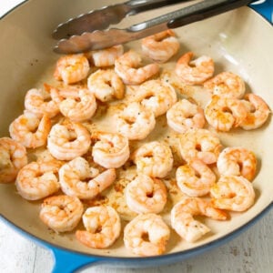 Shrimp in Red Sauce Recipe 21 Cooked shrimp in a large skillet.