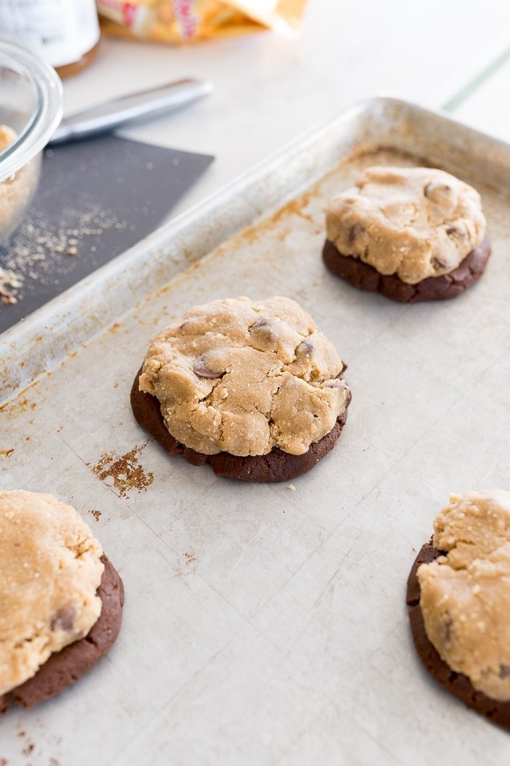 S'mores Brownie Cookie (Crumbl Copycat) - Cooking With Karli 11 smores brownie cookies before being baked, on the cookie sheet