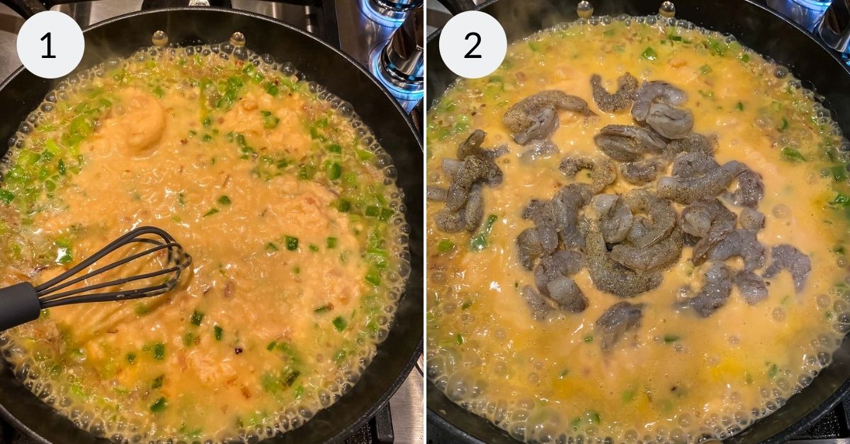 Final sauce completed and the shrimp added.