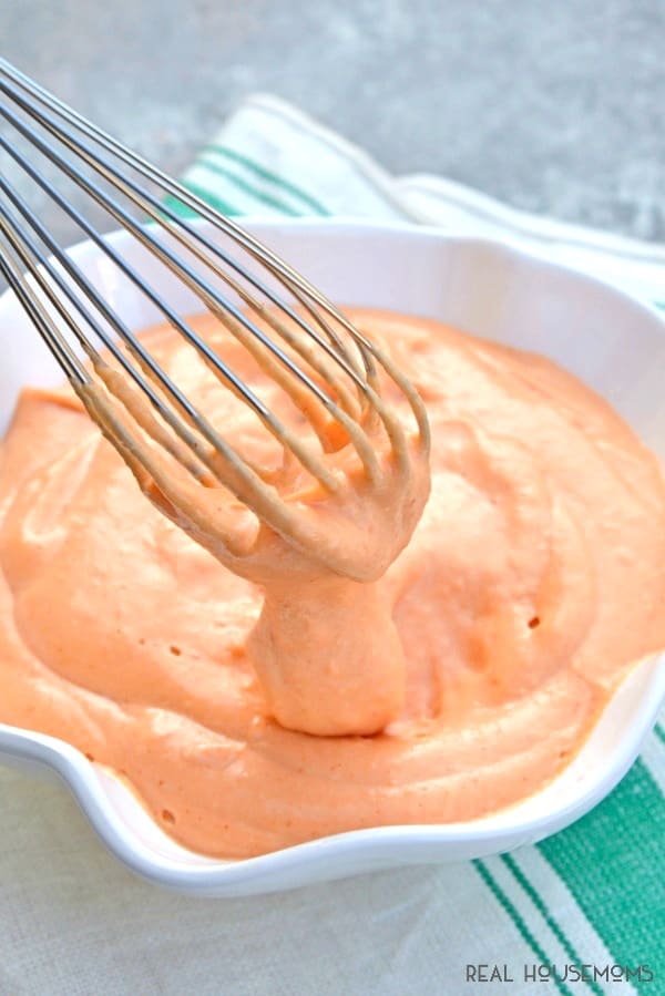Yum Yum Sauce 9 Yum Yum Sauce in a bowl being mixed up with a whisk
