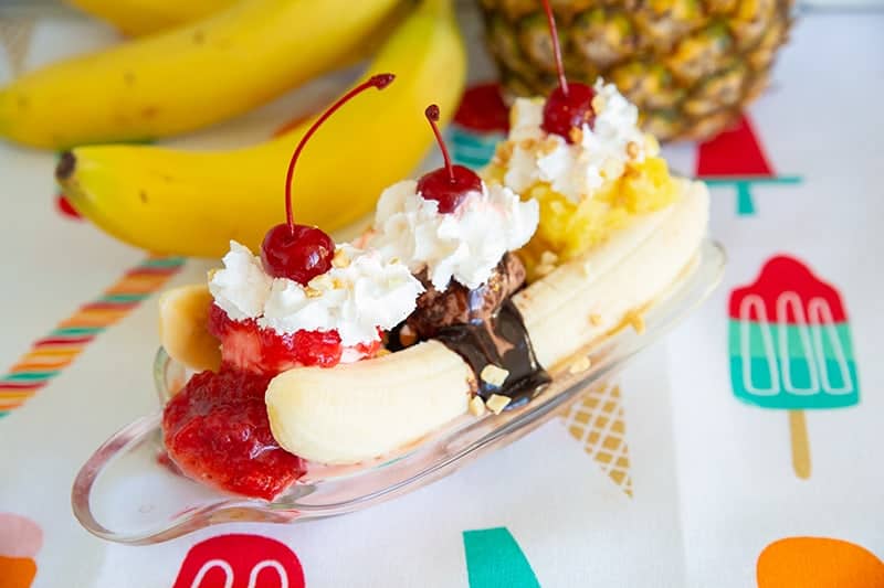 Old-Fashioned Ice Cream Banana Split 11 Ice Cream Banana Split on a banana boat dish